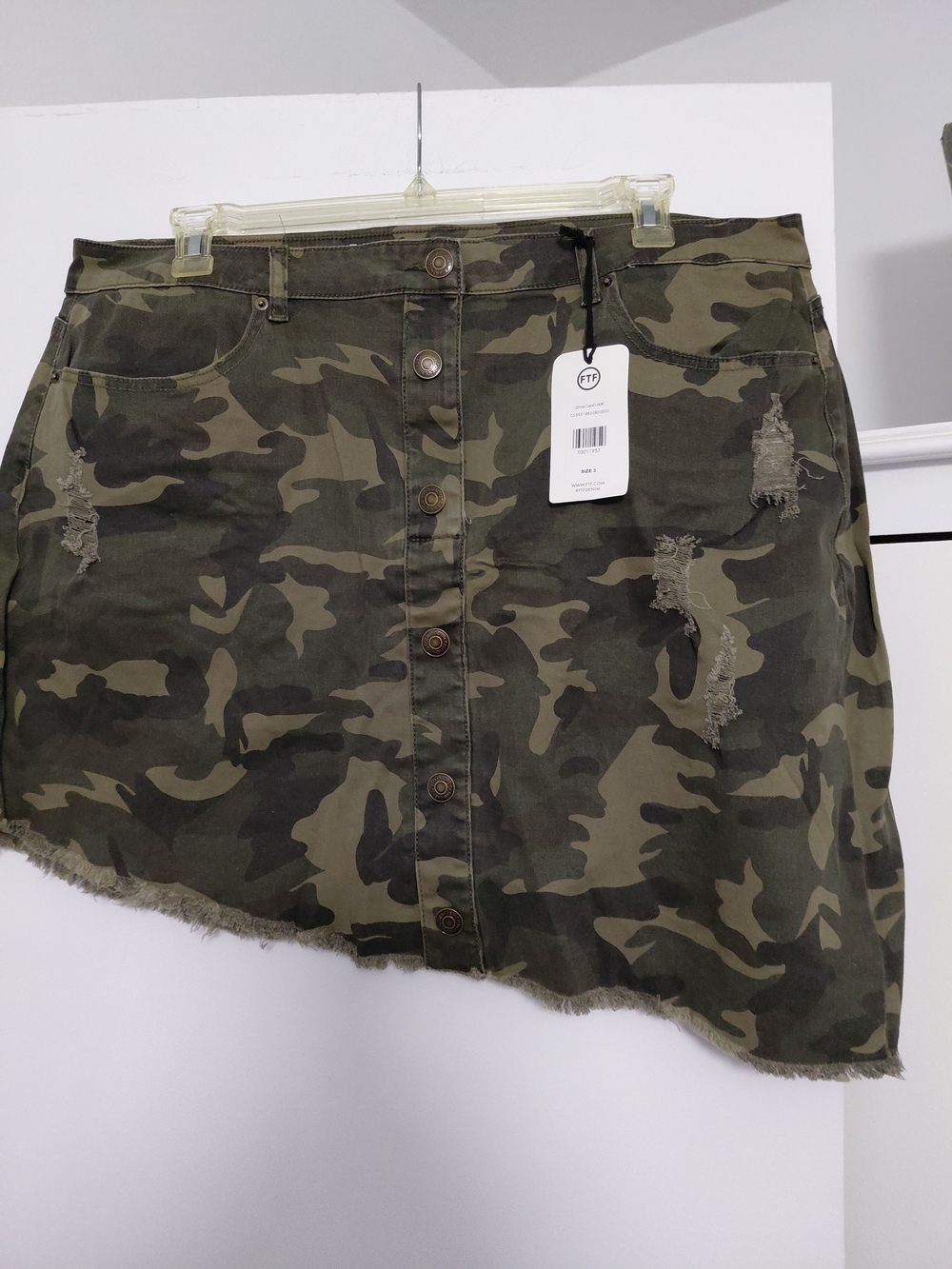 Fashion to Figure Olive Green Camo Button-Front Asymmetrical Mini Skirt